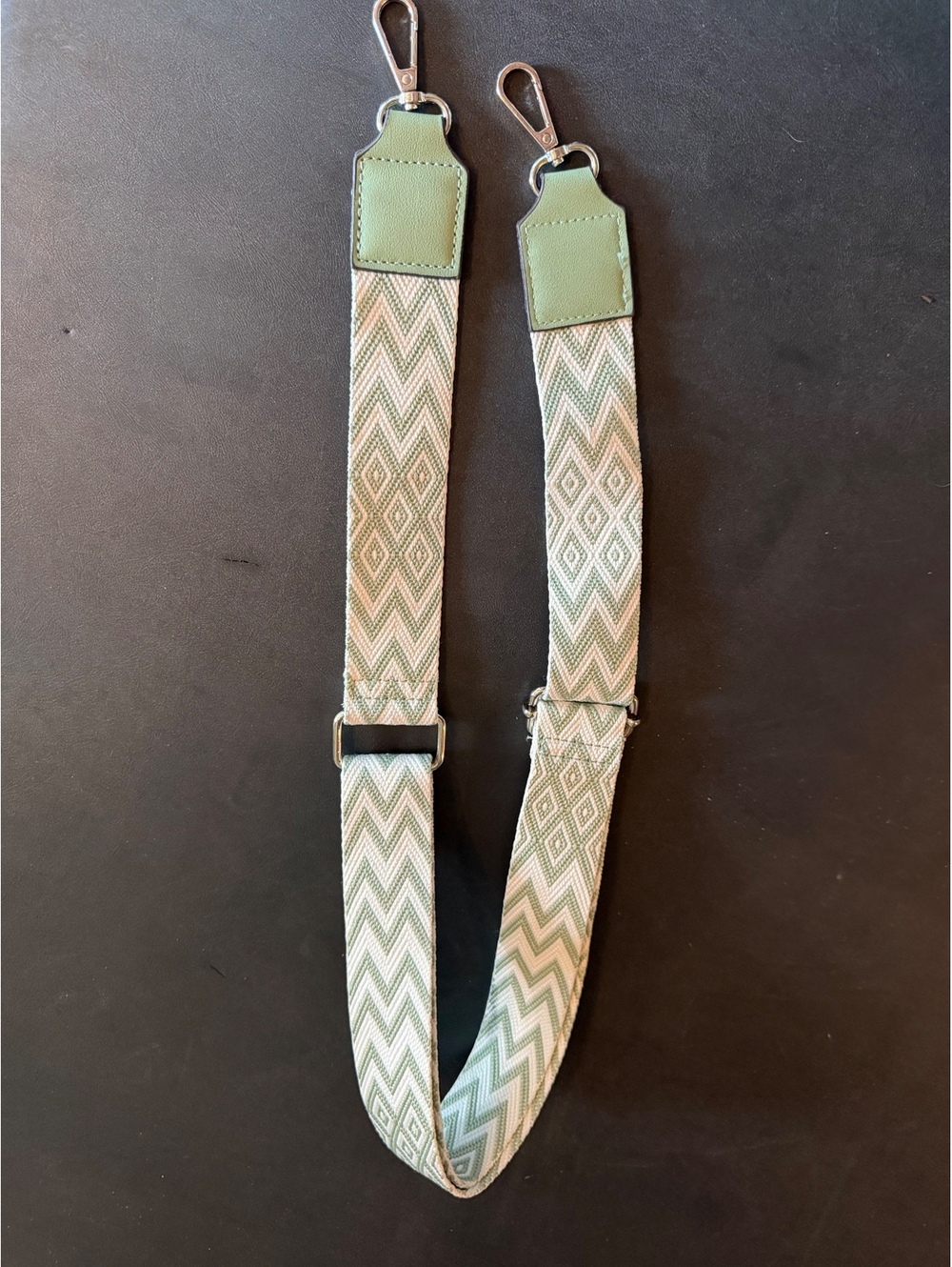 Adjustable Green and White Patterned Bag Strap with Metal Clips